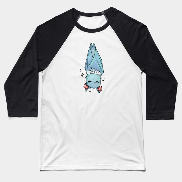 light blue cute bat sleeping upside down Baseball T-Shirt by Artlovelight